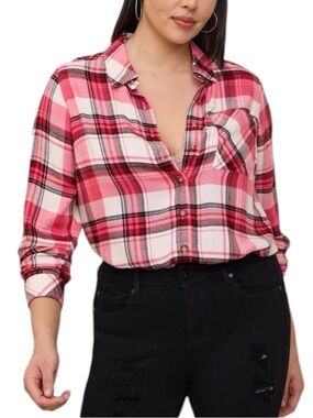 torrid Lizzie Red and White Soft Flannel Button-up Long Sleeve Shirt Size 0